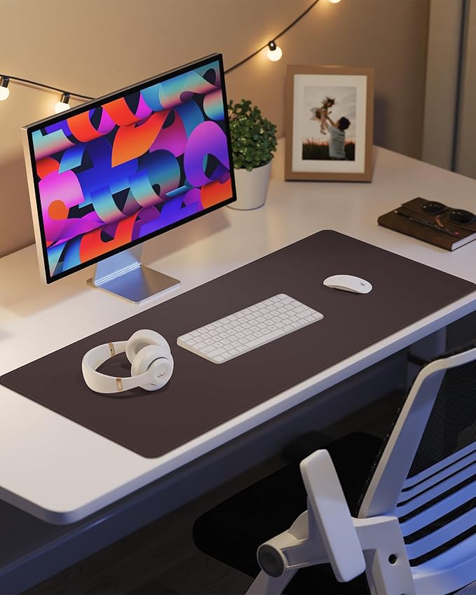 Non-Slip Desk Pad,Mouse Pad,Waterproof PVC Leather Desk Table Protector,Non-Slip PU Leather Desk Blotter, Easy Clean Laptop Desk Writing Mat for Office Work/Home/Decor(Coffee, 24" x 13.7")