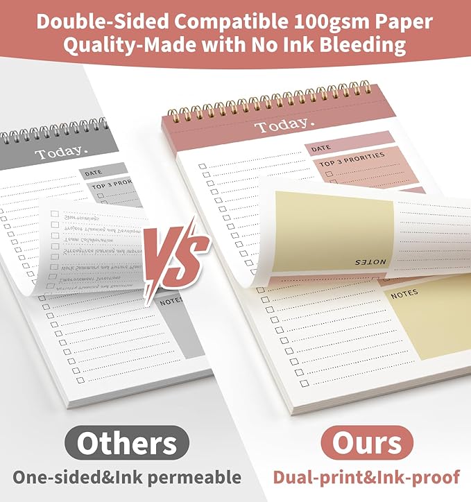 104 Pgs To Do List Notepad, 52 Undated Sheets Duplex-printed Daily Planner For Work Home School Office Desk Accessories Supplies & Goal Setting Tasks -Pink