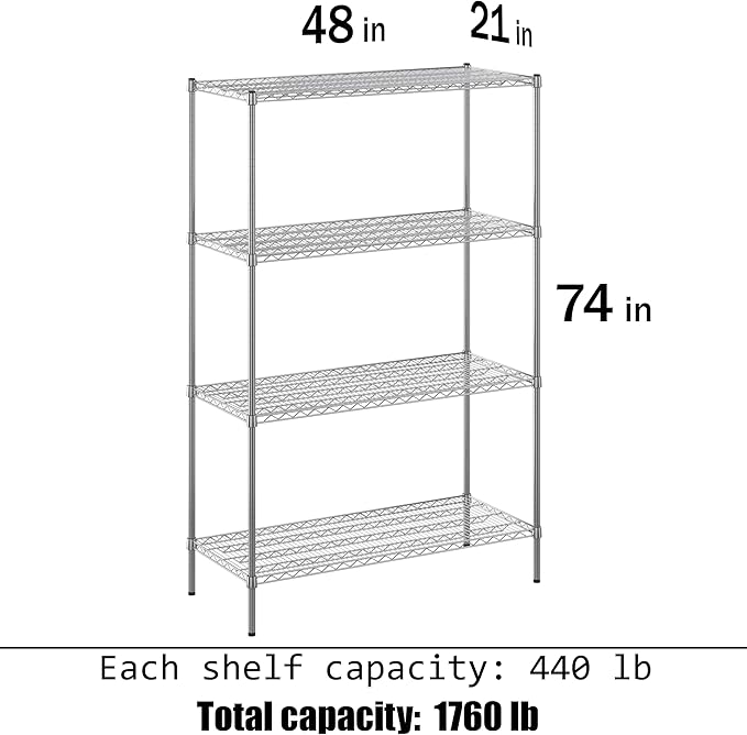 Regal Altair 21" Deep x 48" Wide x 74" Height Wire Shelving Kit | 4-Tier | NSF Commercial Storage Rack Unit