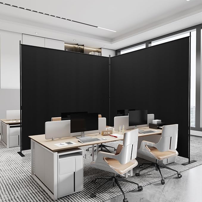 C-Hopetree 2 Panels Room Divider, 6 Ft Tall Indoor Folding Privacy Screen, Portable Partition Separator, Freestanding Separation Temporary Wall for Office, Bedroom, 142" W X 71" H, Black