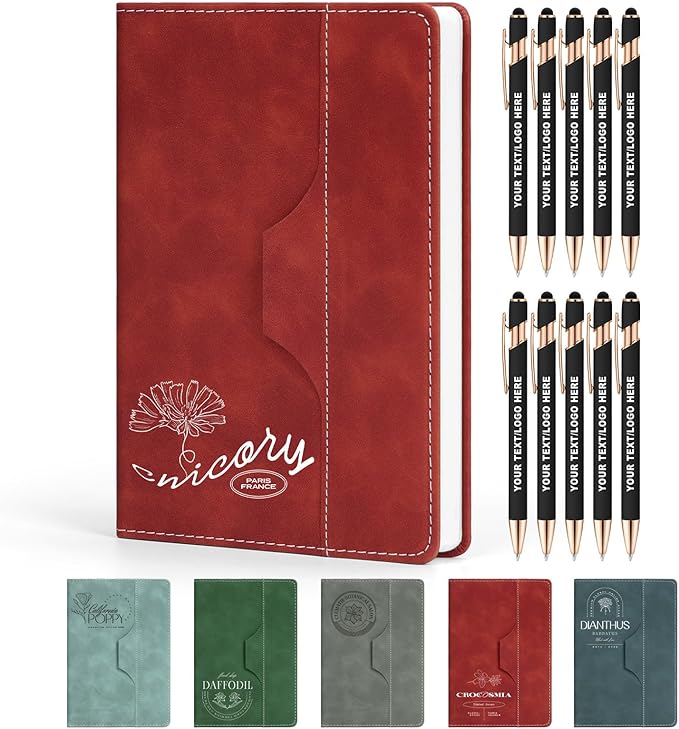 ENOMY Personalized Notebook Set with 10 PC Pens Lined A5 Custom Journal for Writing Men Women Custom Notebook Ideal Friend Girlfriend Gift, Red