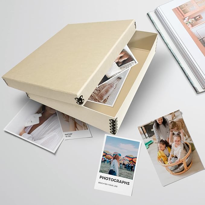 Lineco Museum Archival Storage Box, 11.75x14.75x3 in. Drop Front Design. Acid-Free with Metal Edge. Organize Photos, Pictures, Prints, Documents, Crafts, DIY. Tan, 1 Pack