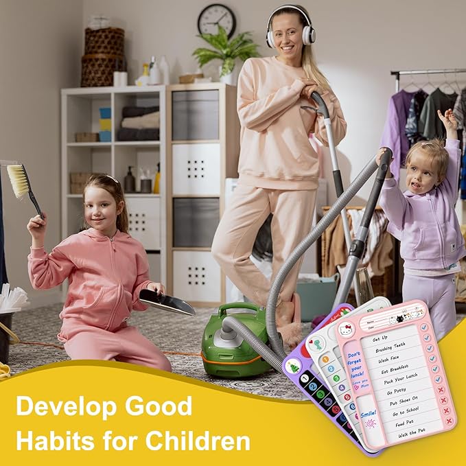 2-Pack Magnetic Chore Chart for Kids, ADHD Task Tracker Easy-Check Routine Dry Erase Board, to-Do List Planning Tool with Stand for Fridge/Desk/Home/School, 6 Reusable Sheets, 4 Markers Purple