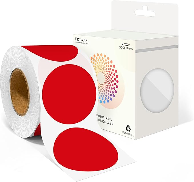 2 Inch Round Color Coding Labels (500 Count) - Red Dot Stickers Circle Labels with Dispenser Box for Warehouse, Filing, Industrial, Office Organization