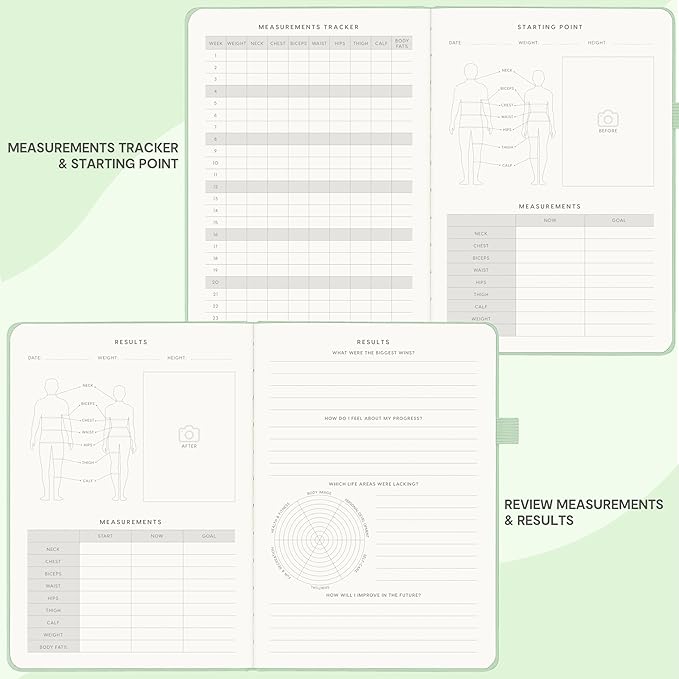 &And Per Se Fitness Workout Journal for Men & Women, Workout Log Book Planner with Daily Diet, Gym Exercise & Training Trackers - Undated, A5 Size, Leather Hardcover (Light Green)