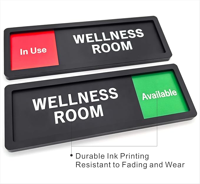 Wellness Room Sign – Privacy In Use / Available Slide Switch Sign, Premium Durable Acrylic Material, Super Strong Self-Adhesive, Quick Installation, Suitable For Your Home And Business ( 9×3 Inches, Black)