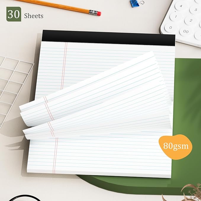 AILZFEI 12 Pack of Legal Pads 8.5 x 11.75 College Ruled Notebook White Paper Note Pad Narrow Ruled 30 Sheets Notepads Perforated Writing Pad Clear Print 8x11 Legal Pads Pads of Paper