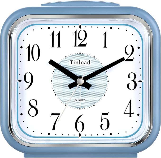 Tinload 5.5" Large Analog Alarm Clock Silent Non Ticking, Gentle Wake, Beep Sounds, Increasing Volume, Battery Operated Snooze and Manual Light, Easy Set