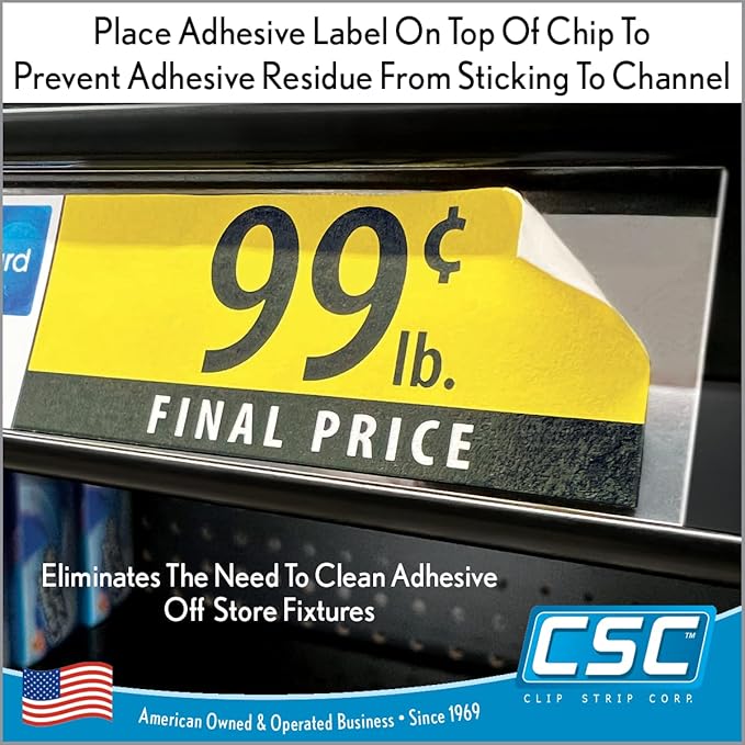 Clip Strip Corp. Price/Data Channel Label Holder Chips, Clear Plastic Tags, 3.5" L x 1.25" H, 7.5 Mil Thick, Gondola Shelf Edge, Reusable, Made for Point of Purchase Shelf Molding (2000)