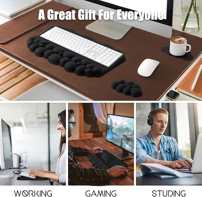Ergonomic Wrist Rest for Keyboard and Mouse, Soft Memory Foam Cloud Keyboard Stand Pad with Wrist Rest Set with Non-Slip Silicone Base, Easy Typing, Pain Relief, Comfort for Office, Work, Gaming Black