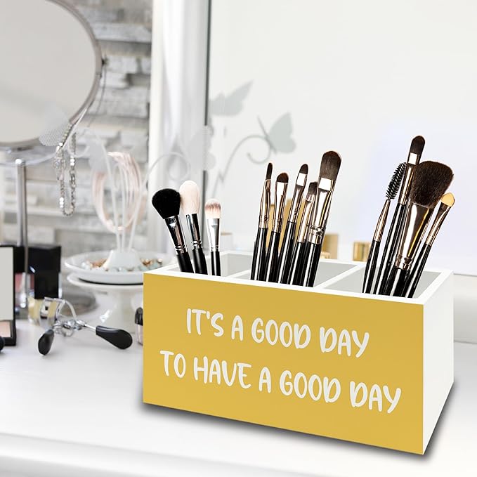 XPH Inspirational Pen Pencil Holder Organizer for Desk, Inspirational Gifts for Women, It's a Good Day to Have a Good Day Motivational Wooden Box Sign for Home Office Desk Tabletop Decorations