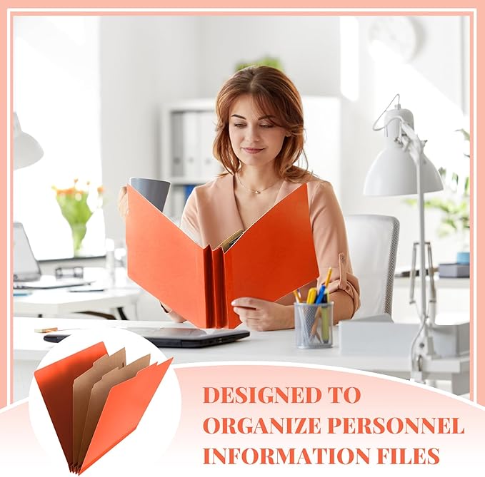 Skyygemm 60 Pcs Classification Folders Letter Size, 2 Divider Pressboard File Folders with 3. 5 Inch Expansion, 2 Prongs Fastener, Heavy Duty Office File Organizers for Teachers, Medical (Orange)
