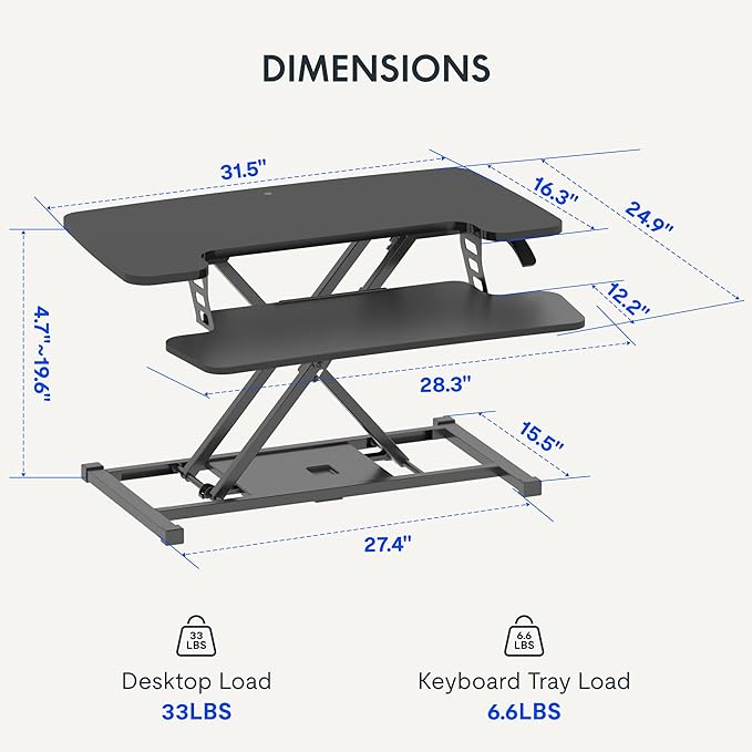 FLEXISPOT 32-inch Height Adjustable Standing Desk Converter, Quick Sit to Stand Tabletop Dual Monitor and Laptop Workstation with Wide Keyboard Tray, Black
