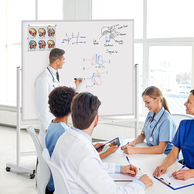 maxtek Rolling Whiteboard 60x48, Large Double-Sided White Board Dry Erase on Wheels, Giant Magnetic White Board Standing for Office, School, Home Office, Homeschool (Sliver)