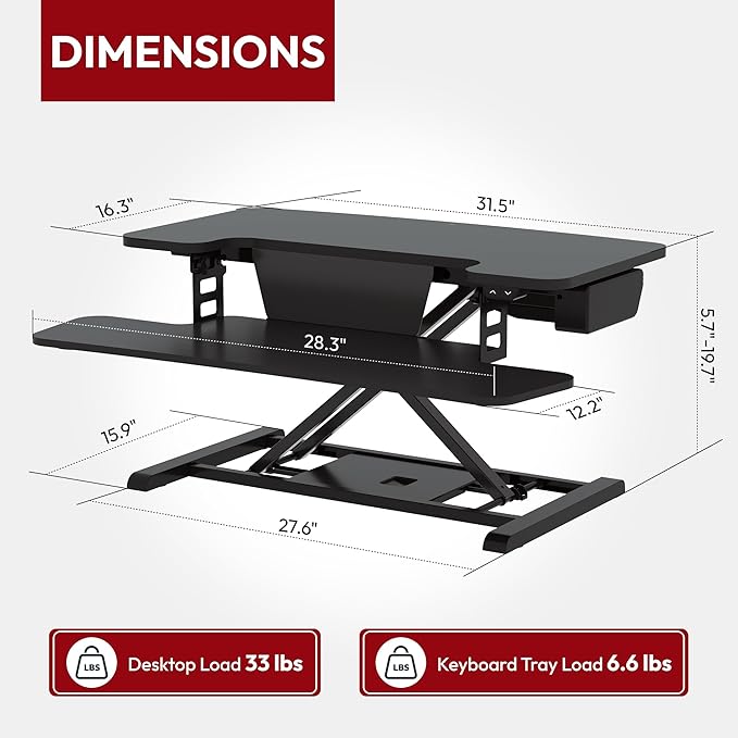 SANODESK 32" Electric Standing Desk Converter,Height Adjustable Riser for Office Home, Monitor and Laptop Workstation with Large Keyboard Tray, Black Color