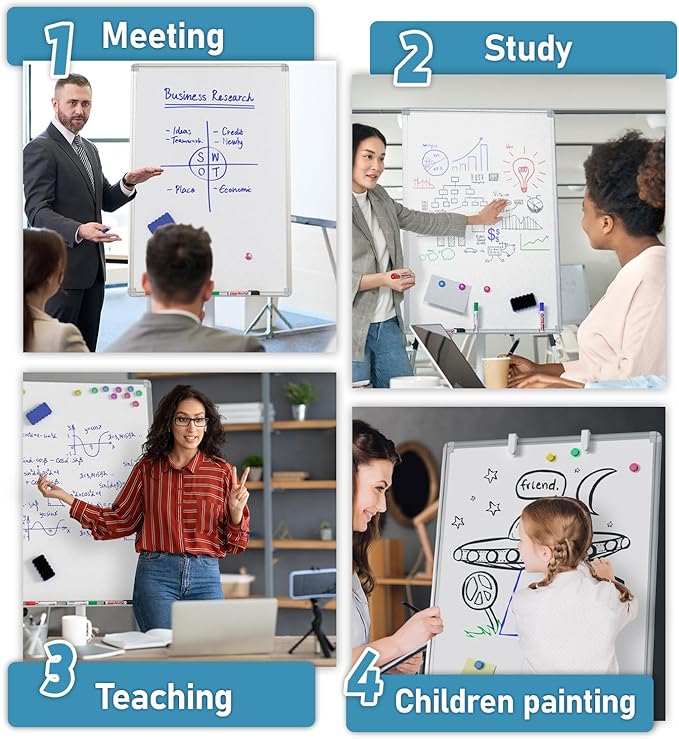 Nicpro Mobile Whiteboard 36"x 24" Magnetic Dry Erase Board, Height Adjustable Standing Easel With 5 Wheels, Flipchart Hooks, Rolling for Office Home or Classroom Teaching