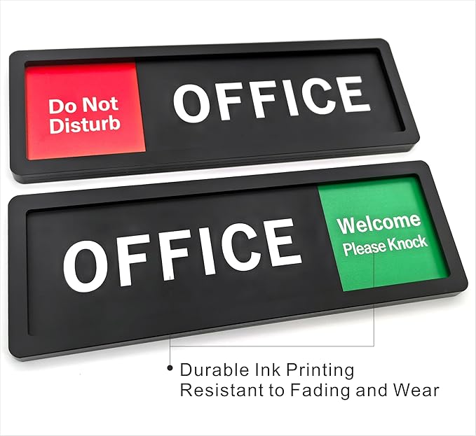 Office Sign – Do Not Disturb/Knock Welcome Slide Switch Sign, Premium Durable Acrylic Material, Super Strong Self-Adhesive, Quick Installation, Suitable For Your Home And Business (9×3 Inches, Black)