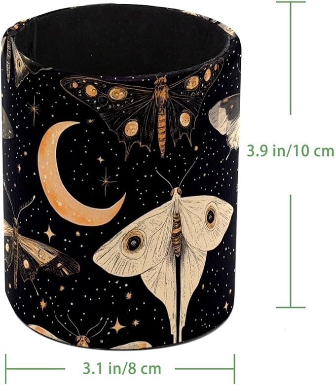 Leather Pen Holder for Desk, Butterflies Moth Moon Pencil Cup Desktop Organizer Makeup Brush Holders Office Supplies for Home, Kids & School