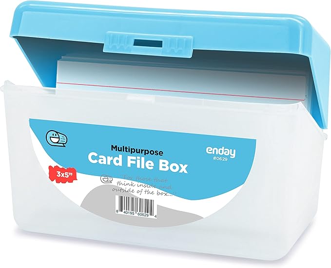 Enday Index Card Holder Blue, 3x5 Note Flash Card Organizer Case, Index Card File w/flip top, Notecard Recipe, Holder, Holds 250 Cards, Also Available in Purple, Red, Green, Grey, Pink (1 PC)