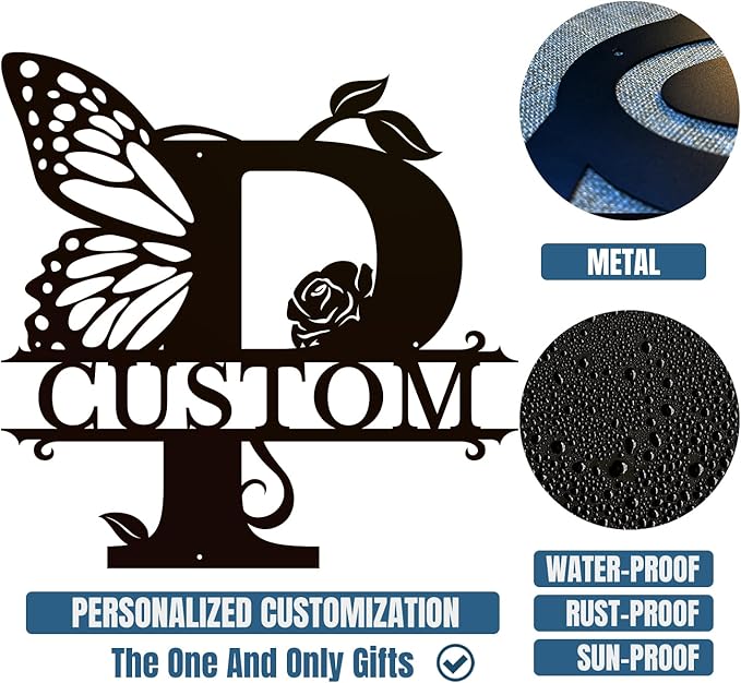 Personalized Custom Letter Name metal Signs,Custom Black Letter Monogram Wall Art Decor,Metal Signs Plaques Outdoor wall Decorative Signage (P)