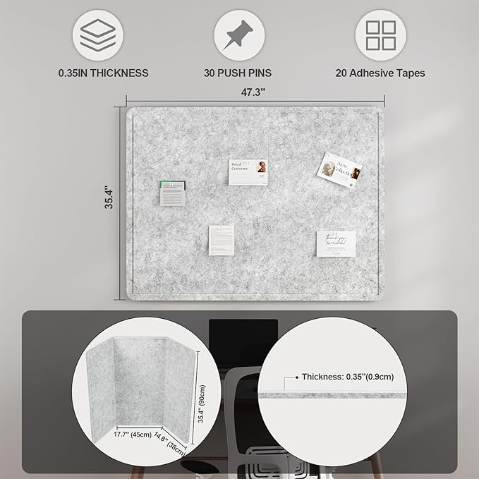 Large Felt Bulletin Board for Wall, 48"x36" Frameless Picture Board, Soft Felt Cork Board for Office, Home Planning & Office Wall Decor, Easy Install Pin Board