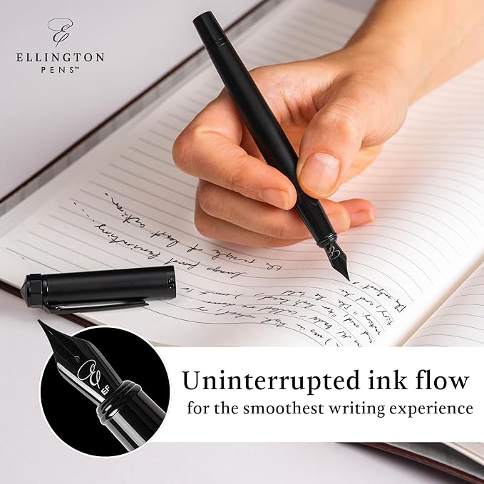Ellington Pens Luxury Fountain Pen Set - Extra Fine Nib - Includes 3 Ink Cartridges, Refillable Ink Converter, Gift Box - Fountain Pens For Writing, Calligraphy, Journaling, Sketching (The Stealth)