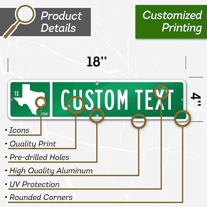 Custom Street Sign, Address Sign, 8 Colors, Reflective Option, Mounting Options, 4x18 inch, Thick Rust-Free AlumaBond, Made in USA By My Sign Center (US State)