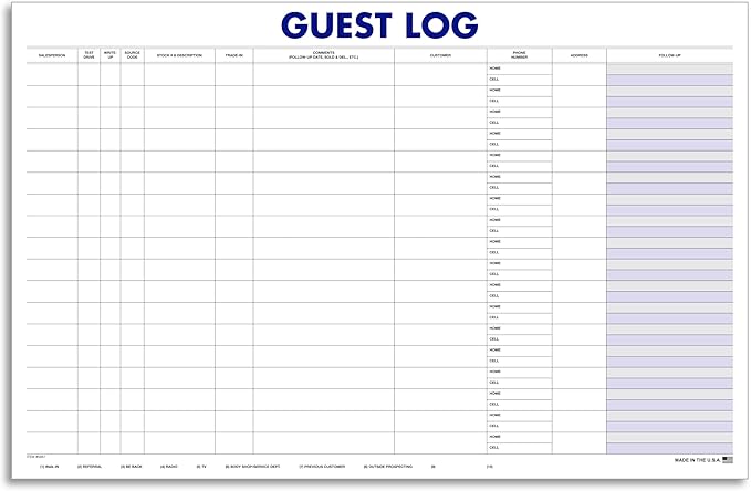 Guest Log Book for Automotive Dealerships – Customer Sign-in Tracking Log – 17" × 11" Visitor Registration Book – 100-Sheet Pad for Auto Service Centers, Repair Shops, Lead Management - 2 Pad