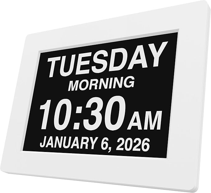 American Lifetime New 2026 Dementia Clock Large Digital Clock for Seniors, Large Display with Custom Alarms, Calendar Clock with Day & Date for Elderly, Clear Numbers Alzheimer Digital Clock White