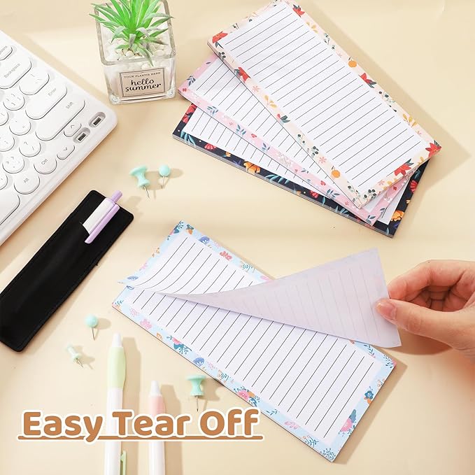 Thboxes 4 Pack Magnetic Note Pad for Fridge with Pen Holder, Totally 200 Sheets Magnetic To Do List, Shopping List, Grocery List, Memo Pads for Refrigerator（Floral Design）