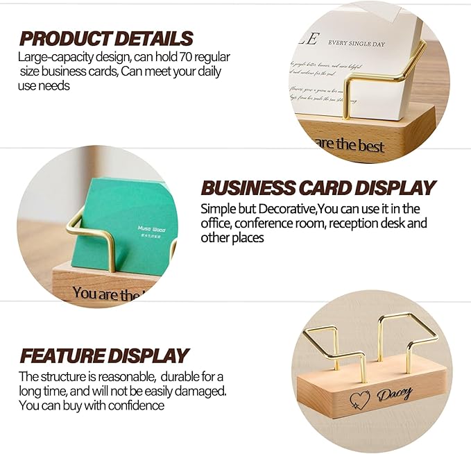 HJX Custom Business Card Holder Desk-Personalized Engraved Wooden Business Card Case Holder, Customized Name Logo Business Card Display Gifts for Men Women