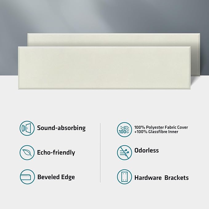 2 Pack 2" Thick Acoustic Panels, 47.24" X 11.81" Fiberglass Wall Panel, Acoustic Panels Sound Absorbing for Office, Studio, Home Theatre - Beige