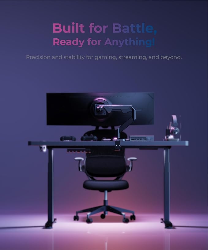 Modernsolid Heavy Duty Ultrawide Monitor Arm with RGB Lighting & USB Charging, Fits 34 to 49 inch Curved Screens, Supports 14 to 38 lbs, Adjustable Desk Mount, Compatible with Gaming Setup, White