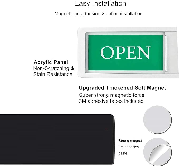 Open Closed Sign for Business Door, Open Signs privacy Slide Door Sign Indicator for Business Storefront, Restroom, Office Door, Wall, Window, Restaurants, Retail Salon Shops (Silver)