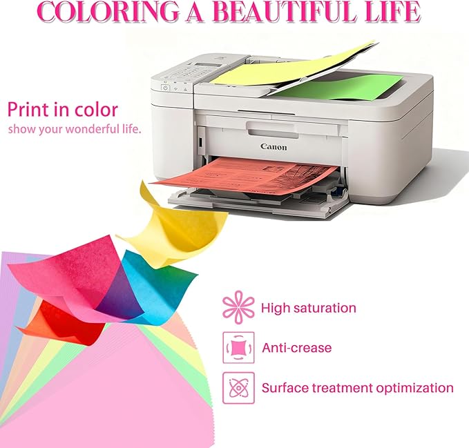 MAGECUBIKU Colored Copy paper 8.5X11 Inches,140 Sheets 20 lb/80GSM 7 Colors Neon Fluorescent Letter Size Printer Multipurpose Paper for Office School Education Daily Printing,Document Copying,Study