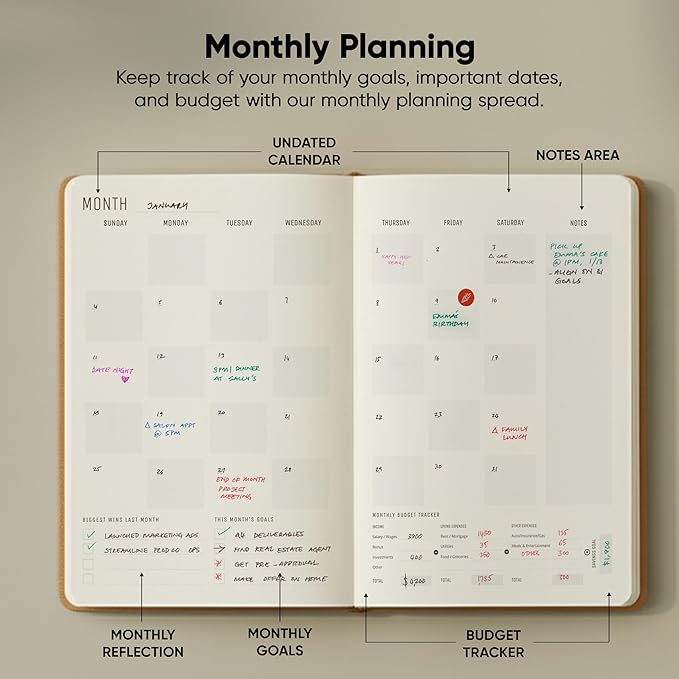 PRODUCTIVITY STORE Pro - Undated, 2026 Planner, 5.8” x 8.3” - The #1 Productivity Planner to Achieve Your 2026 Goals - Planner 2026-2027 - Brown - A5