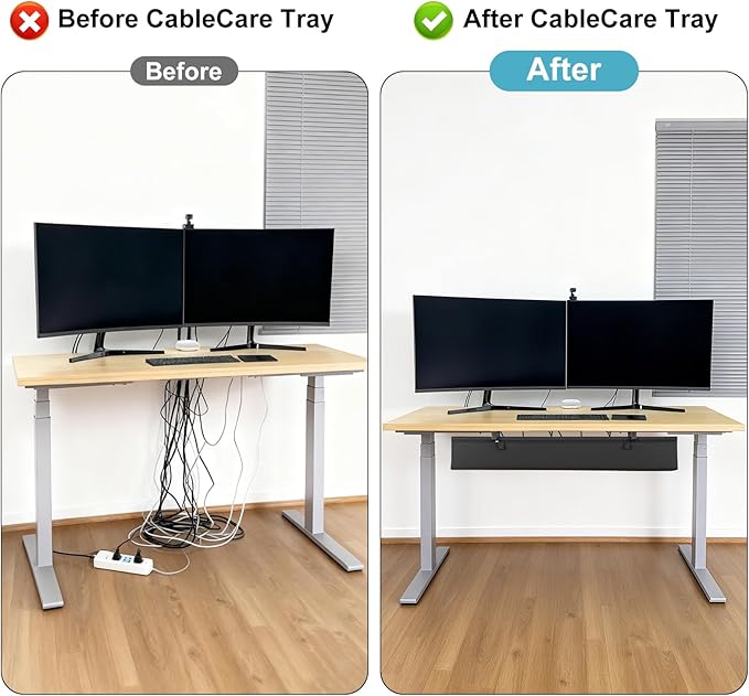 Oxford Cloth Under Desk Cable Management Tray,No-Drill 48" Desk Cable Management Organizer with Clip/Screw Installation,Holds Up to 70 lbs,Fabric Cable Management for Home,Office & Gaming Computer