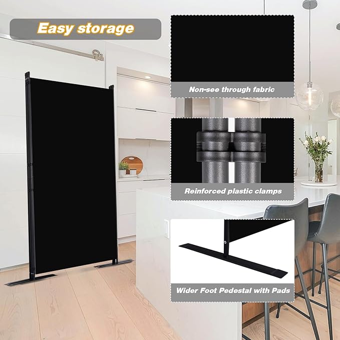 CHOSENM Room Divider, 3 Panel Folding Privacy Screens with Wider Support Feet, 6 Ft Portable Room Partition for Room Separator, 102" W X 71" H, Black