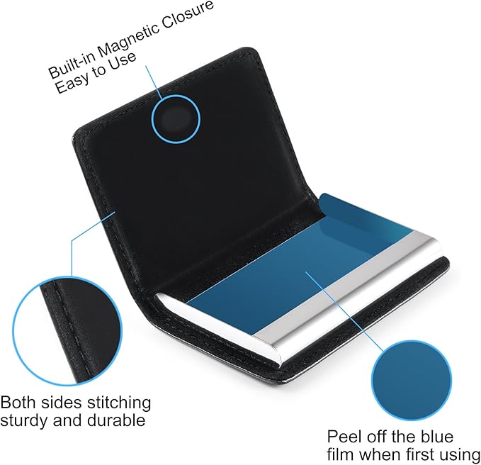 Wisdompro Business Card Holder, 2-Sided PU Leather Folio Name Card Holder Wallet Case with Magnetic Shut for Men and Women, Ultra Slim and Thin
