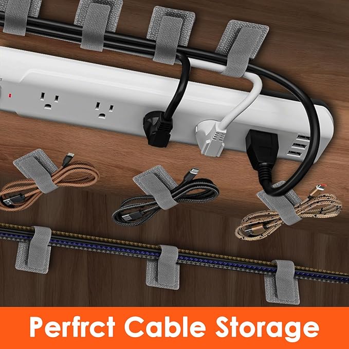 Cable Management Under Desk Cord Organizer, Cable Organizers for Cords, Hook and Loop Cable Ties, Adhesive Wire Straps, Reusable Cord Holder for Electronics & PC, Home & Office Essentials (40)