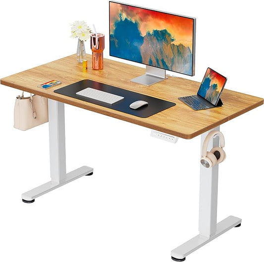ErGear Height Adjustable Electric Standing Desk, 40 x 24 Inches Sit Stand up Desk, Small Memory Computer Home Office Desk with Two-Piece Desktop (Light Vintage Brown)