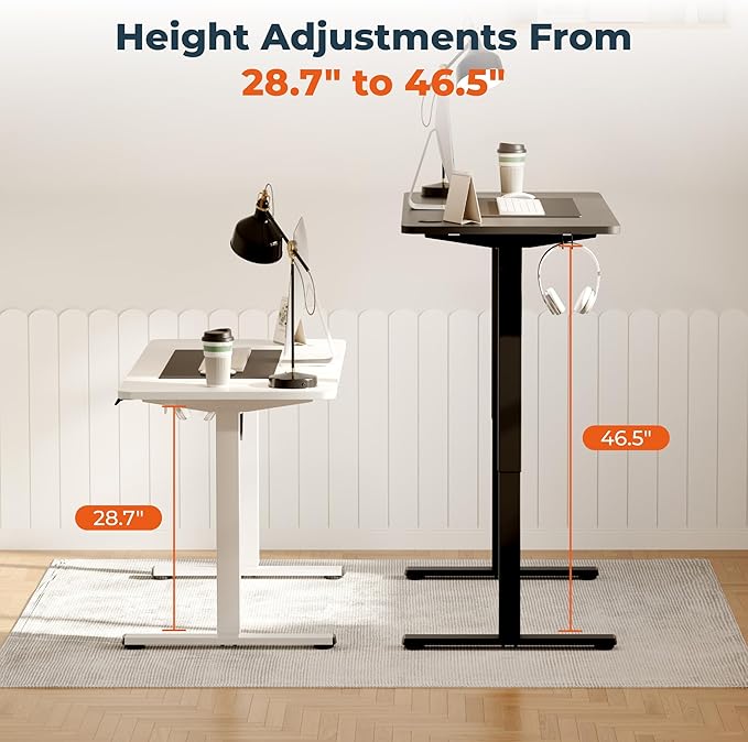 FitStand Adjustable Stand Up Desk with Memory Preset, Standing Desks 55 x 24 Inch Electric Home Office Desk Computer Workstation Splice, White Top + White Frame