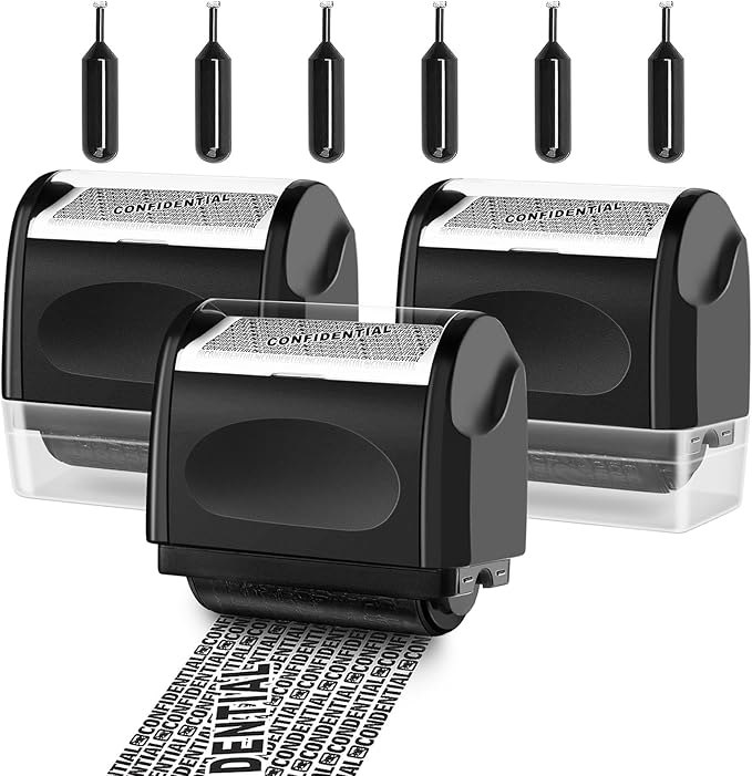 Identity Theft Protection Roller Stamp - Confidential Roller Stamp for Identity Protection & Security Stamp- Blocks Out Privacy Information, Guard Your Address & ID (3 Pack)