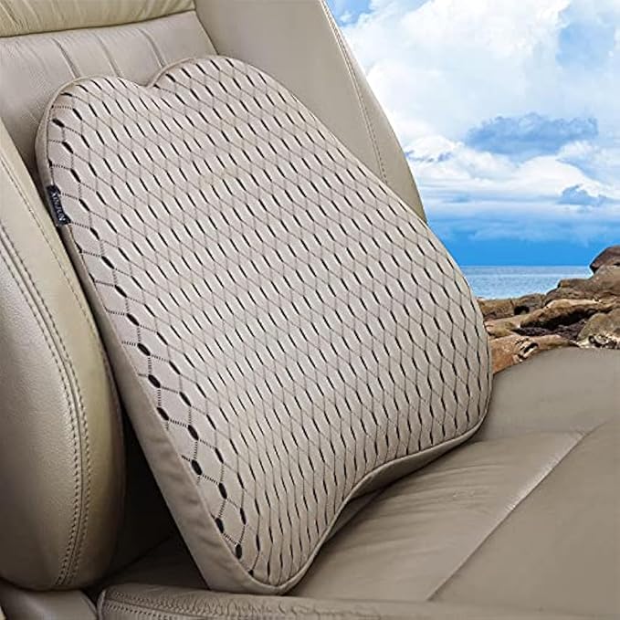 XINJUN Memory Foam car Lumbar Support Pillow - Memory Foam Back Cushion - Used for car Seats, Office Chairs, recliners, Sofas, etc. (Beige)
