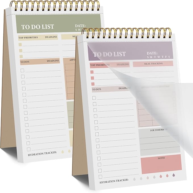 HAUTOCO 2 Packs to Do List Notepad, A5 to Do List Notebook for Work Undated Tear Off Daily Planner Notepad Task Checklist Organizer for Home Office School, Totally 208 Pages