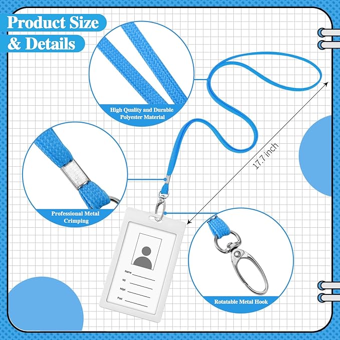 Patelai 120 Pcs Lanyards for ID Badges Neck Lanyard Bulk with Clip and Swivel Hooks Lanyard Keychain for Keys Name Tags (Blue)