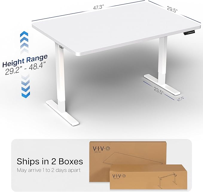VIVO Electric 48 x 30 in Standing Desk, Memory Height Adjustment, 1B Series, Holds 220 lbs, One-Piece White Top, White Frame, DESK-KIT-1W5W