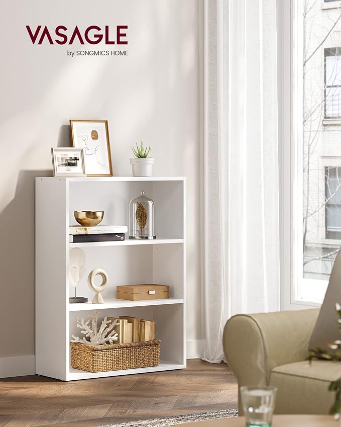 VASAGLE Set of 2 Bookshelves, 23.6 Inches Wide, 3-Tier Open Bookcases with Adjustable Storage Shelves, Floor Standing Units, Cloud White ULBC163T14-2