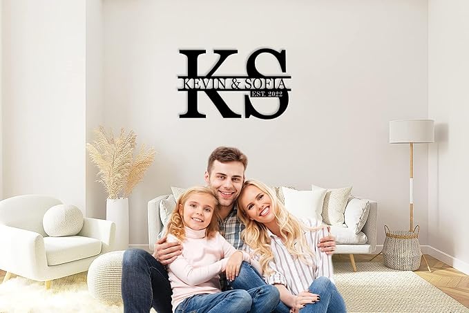 Valentine's Day gifts for 2026 Custom Metal Wedding Anniversary Sign, Personalized Family Name Sign, Initial Split Letter Monogram Signs, Custom Metal Signs, Monogram Wall Decor, Personalized Name wall decor for Home Decor Best Housewarming Gift Weddin...