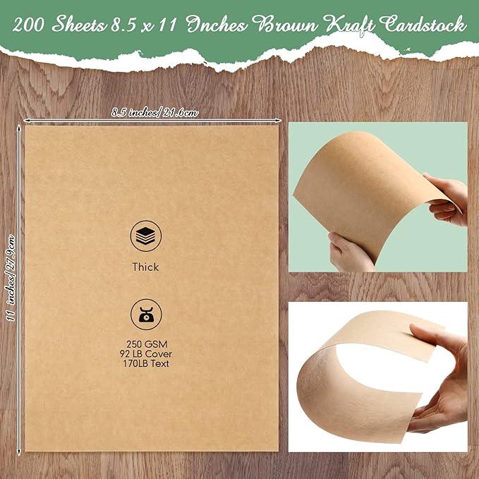 Fainne 200 Sheets 8.5 x 11 Inches Card stock Thick Paper Heavyweight Card Stock Printer Paper 250 GSM 92 lb Cover 170 lb Text for Invitations Menus Crafts DIY Projects(Brown)